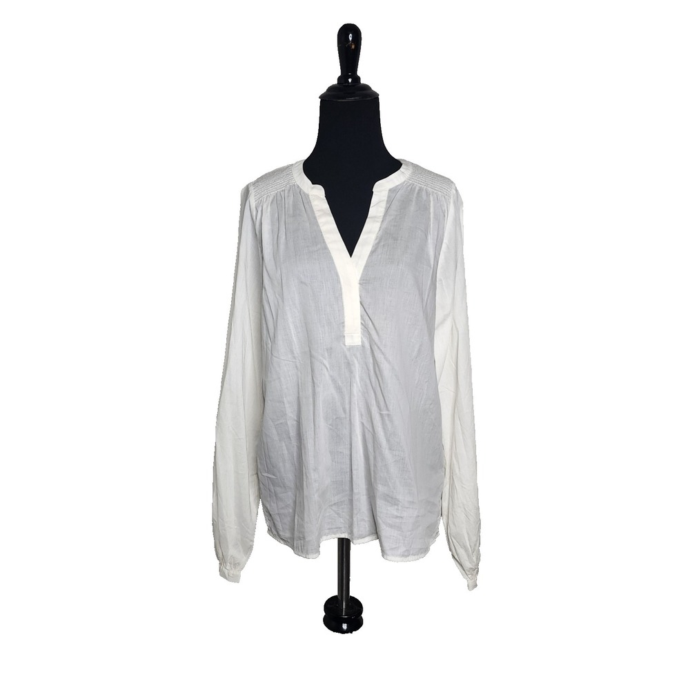Banana Republic White Cotton Long Sleeve With Smocking‎ Tunic - Size S NWT